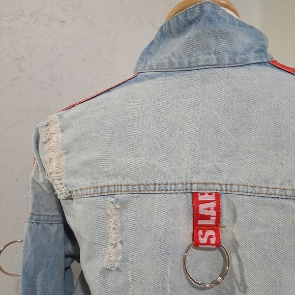 Se7en| Boyfriend Jeans Jacket Oversized Destroyed Zipper Color Gradient Cracks - Picture 8 of 13